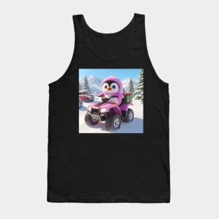 Penguin riding atv through snow Tank Top